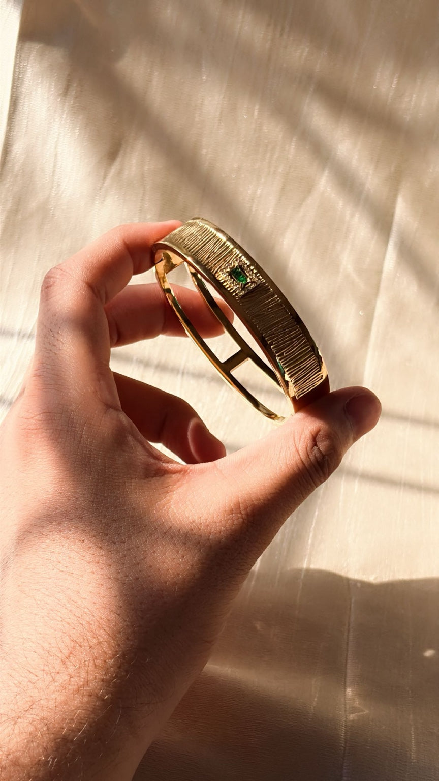Textured Gold Emerald Bangle Bracelet | Anti-Tarnish Waterproof Minimal Bracelet for Women | Jewel Minimals