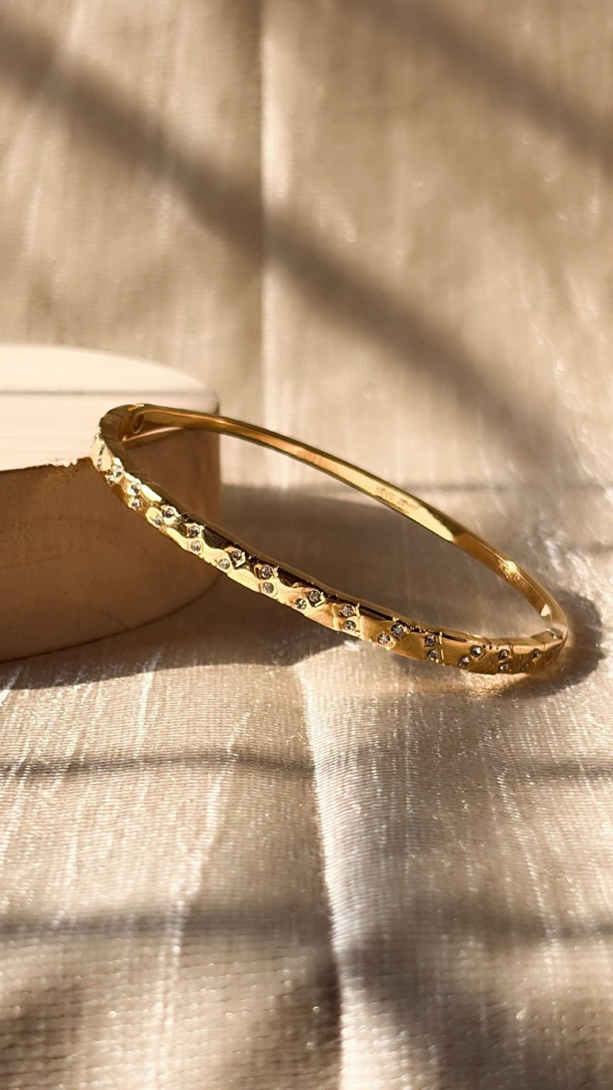 Gold Textured Crystal Bangle | Anti Tarnish Waterproof Bracelet