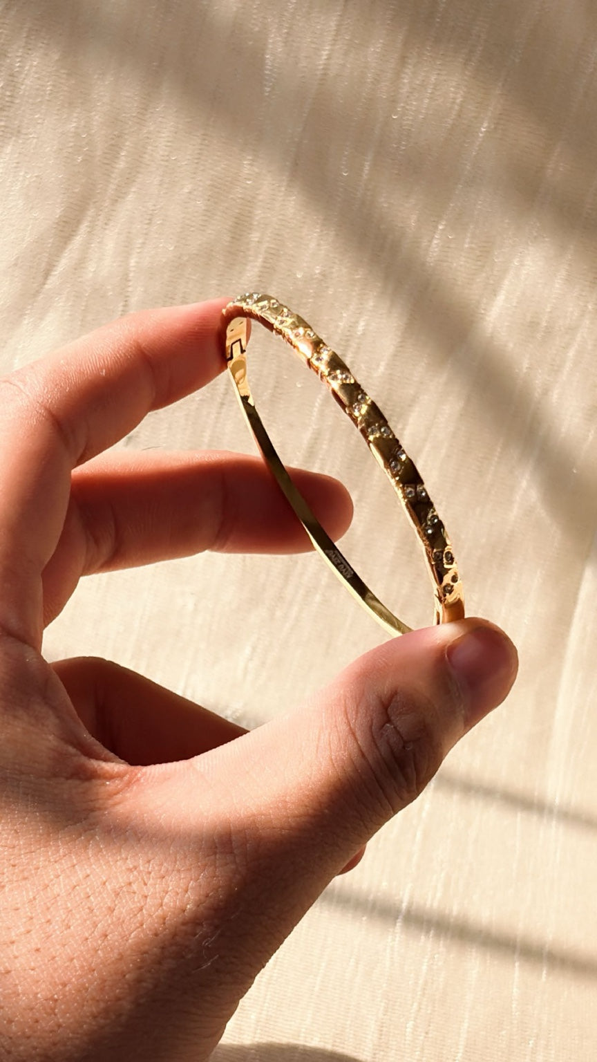 Gold Textured Crystal Bangle | Anti Tarnish Waterproof Bracelet