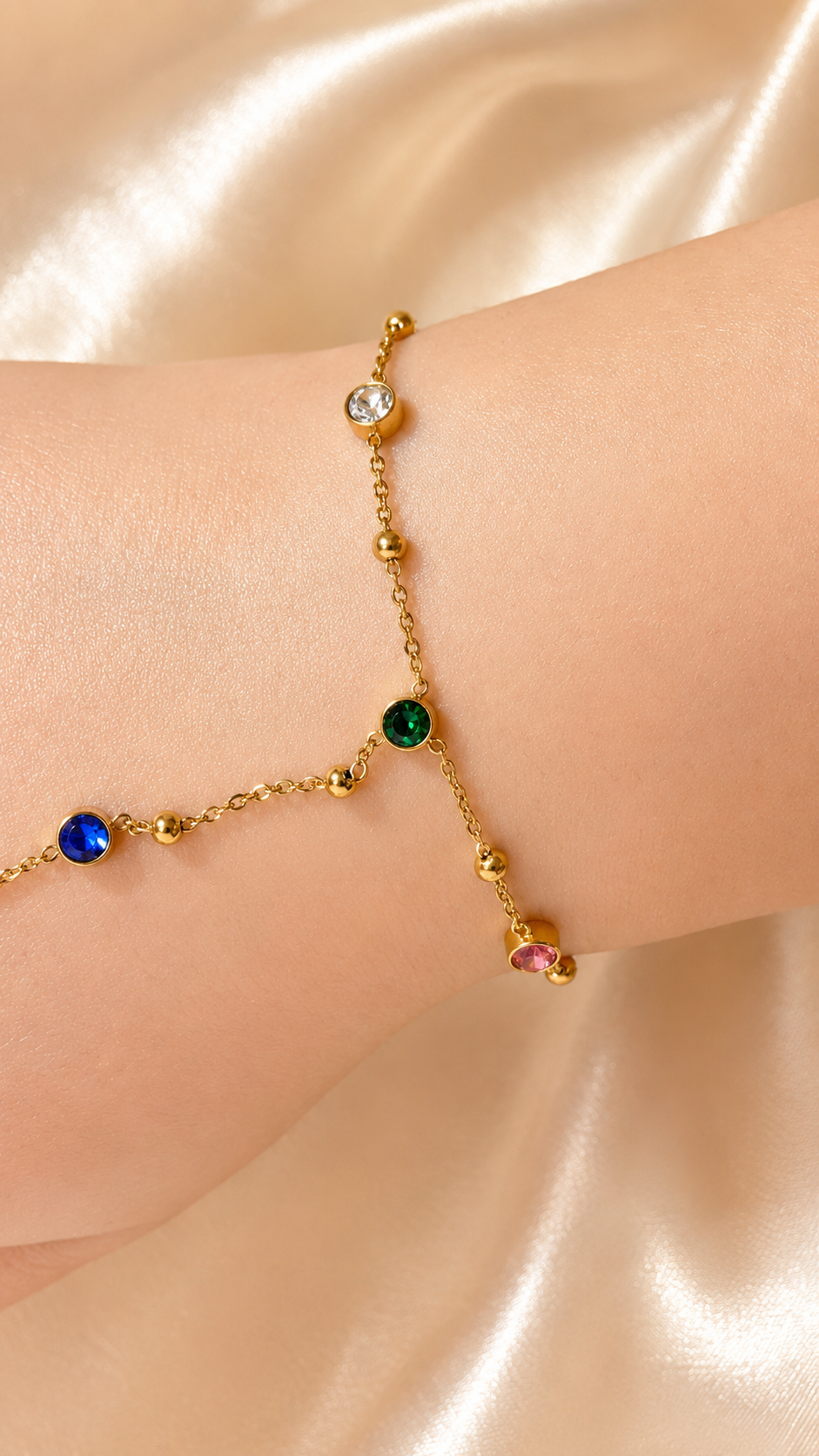 Colorful Crystal Hand Chain for Women | Gold Hand Harness | Anti Tarnish | Jewel Minimals
