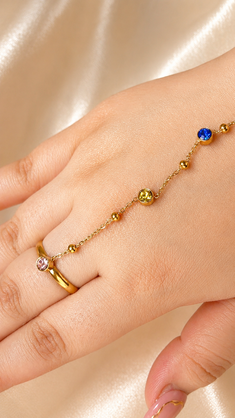 Colorful Crystal Hand Chain for Women | Gold Hand Harness | Anti Tarnish | Jewel Minimals