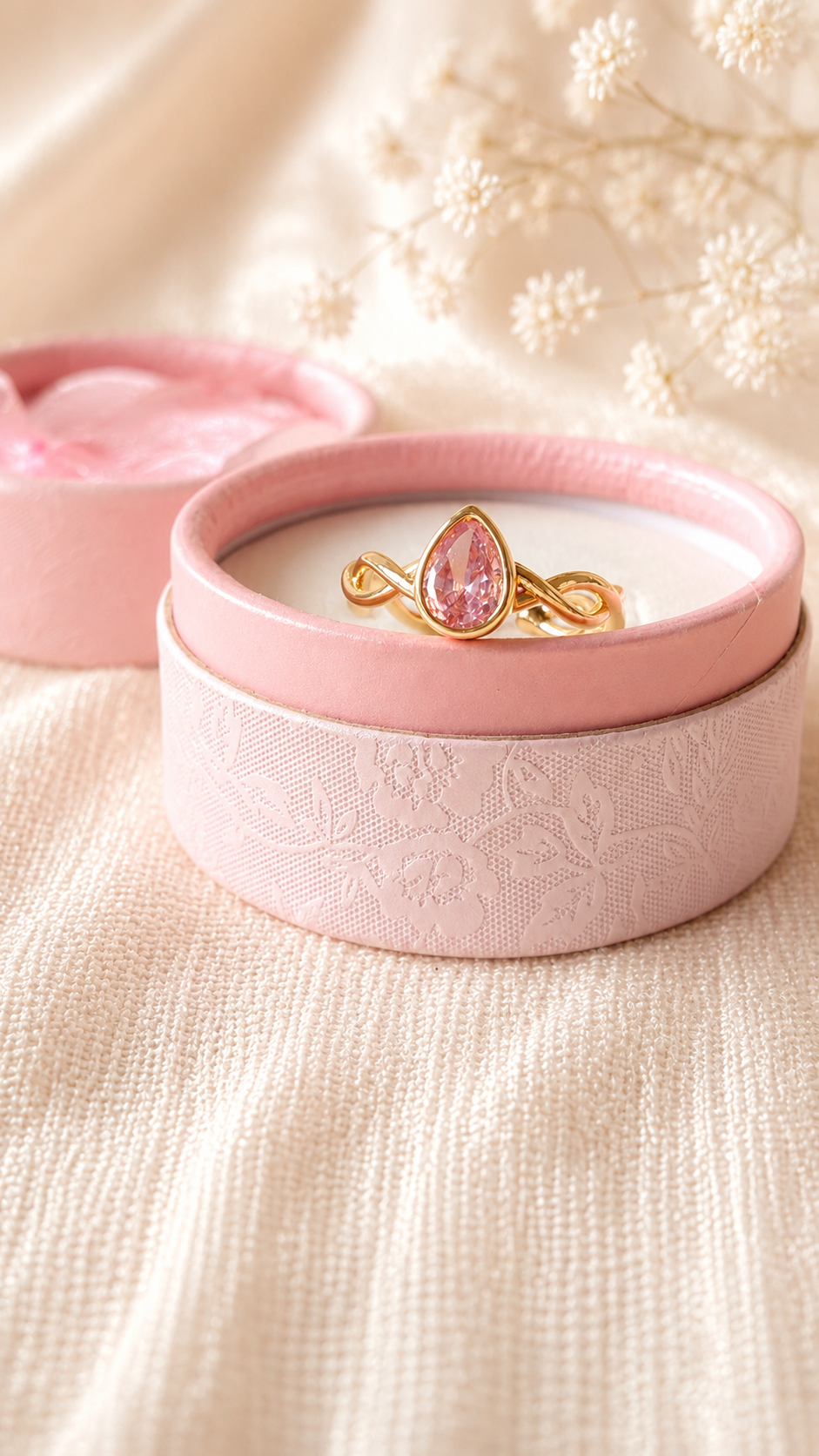 Pink Teardrop Crystal Ring | Anti Tarnish Adjustable Gold Ring for Women