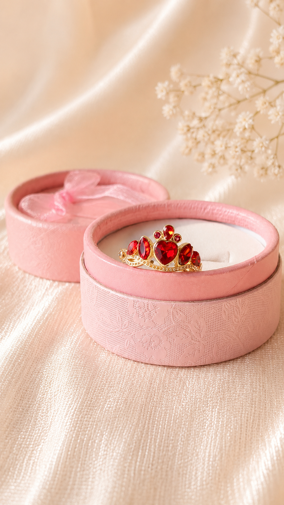Red Crown Adjustable Ring | Anti Tarnish Gold Statement Ring for Women