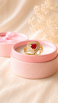 Ruby Heart Halo Ring – Anti Tarnish Gold Plated Adjustable Romantic Ring for Women