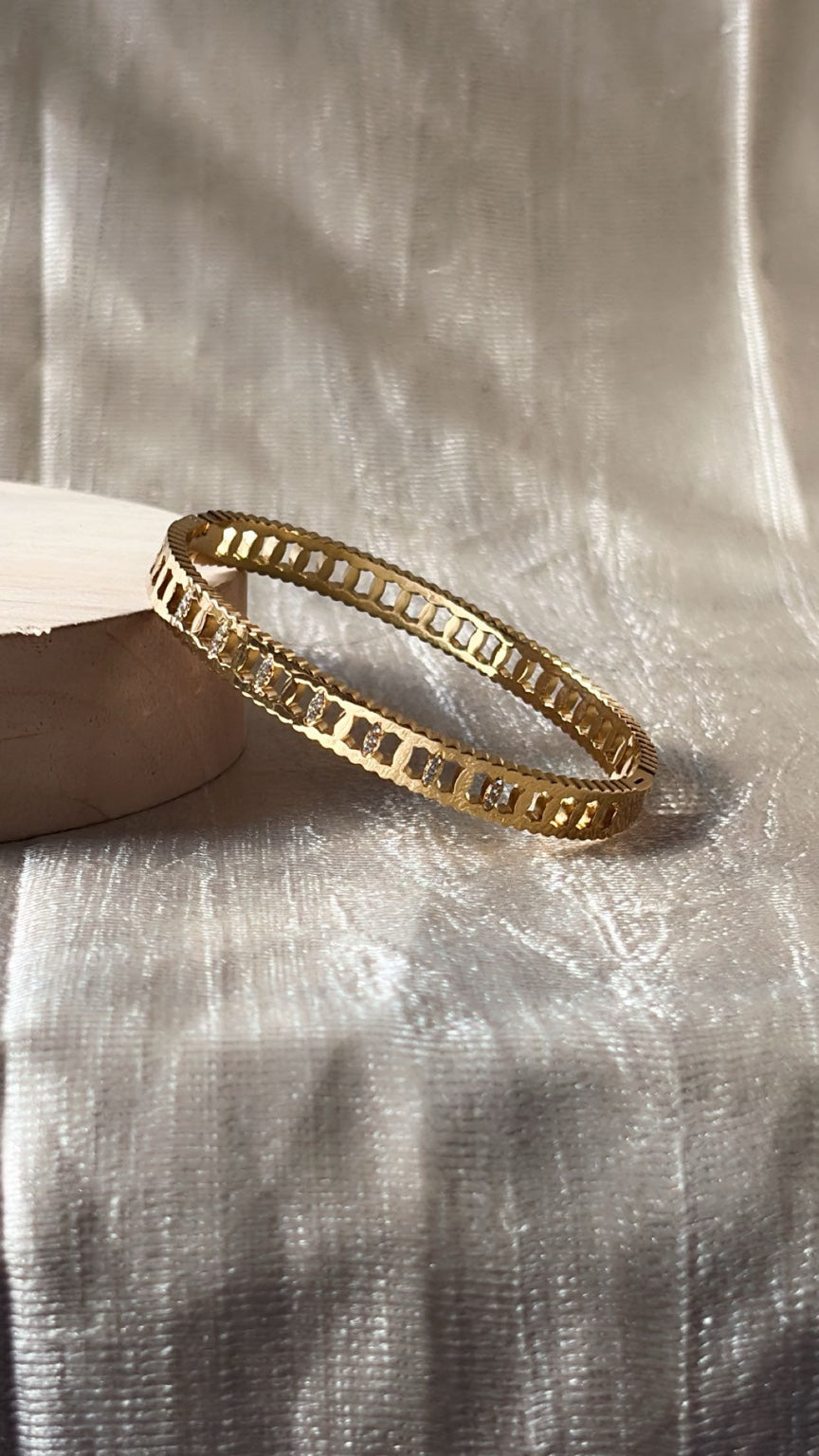 Minimal Crystal Cutwork Gold Bangle Bracelet | Anti-Tarnish Waterproof Bracelet for Women | Jewel Minimals