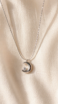 Silver Crescent Moon Necklace with Crystal | Minimalist Celestial Pendant Necklace for Women