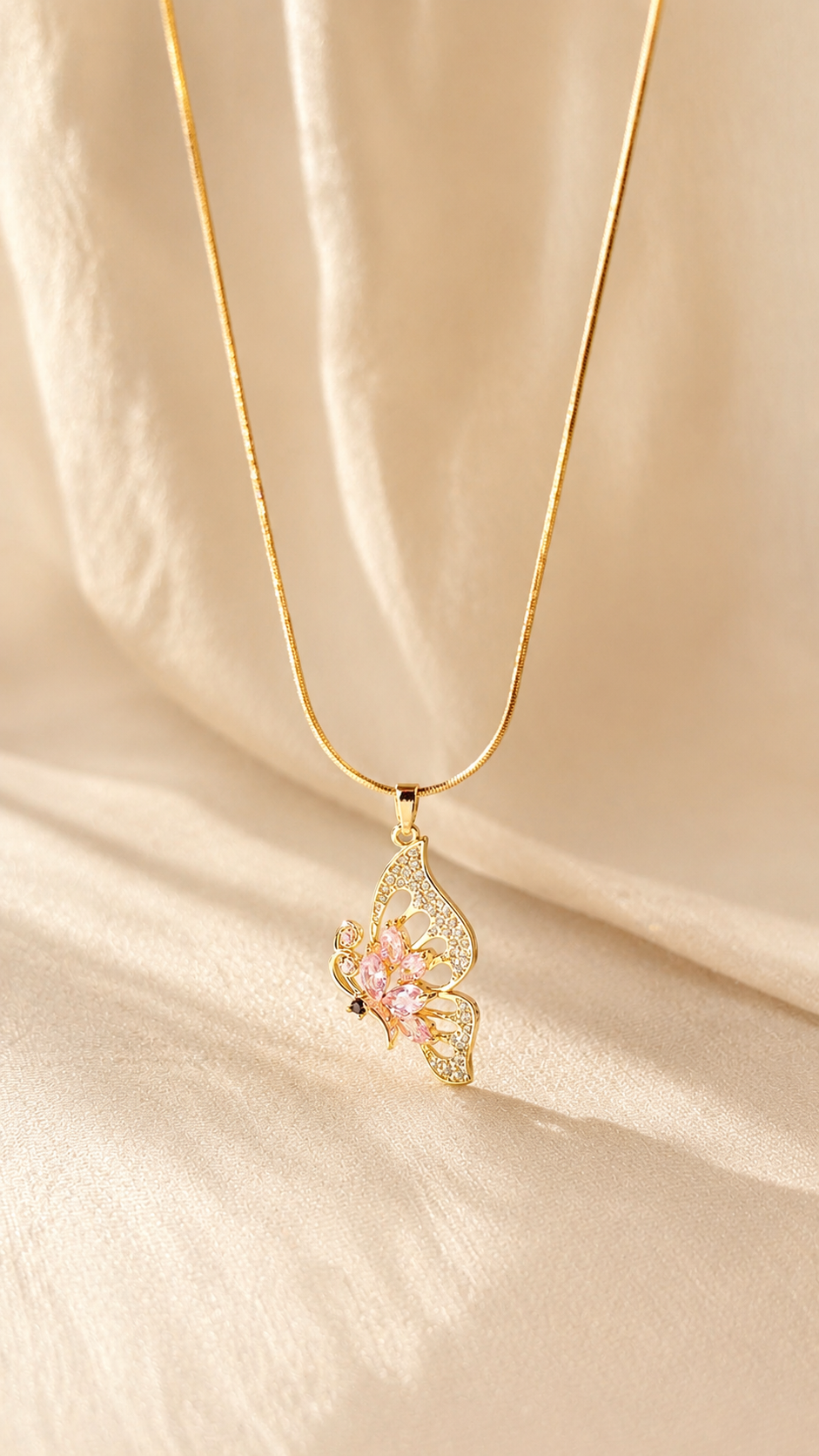 Butterfly Crystal Pendant Necklace – Anti-Tarnish Gold Necklace for Women