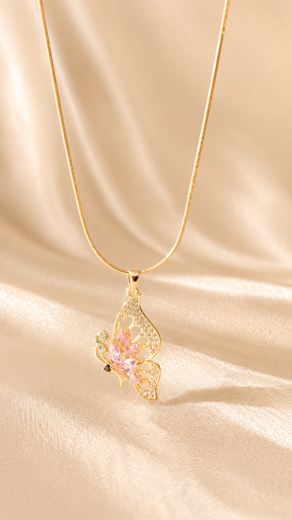 Butterfly Crystal Pendant Necklace – Anti-Tarnish Gold Necklace for Women