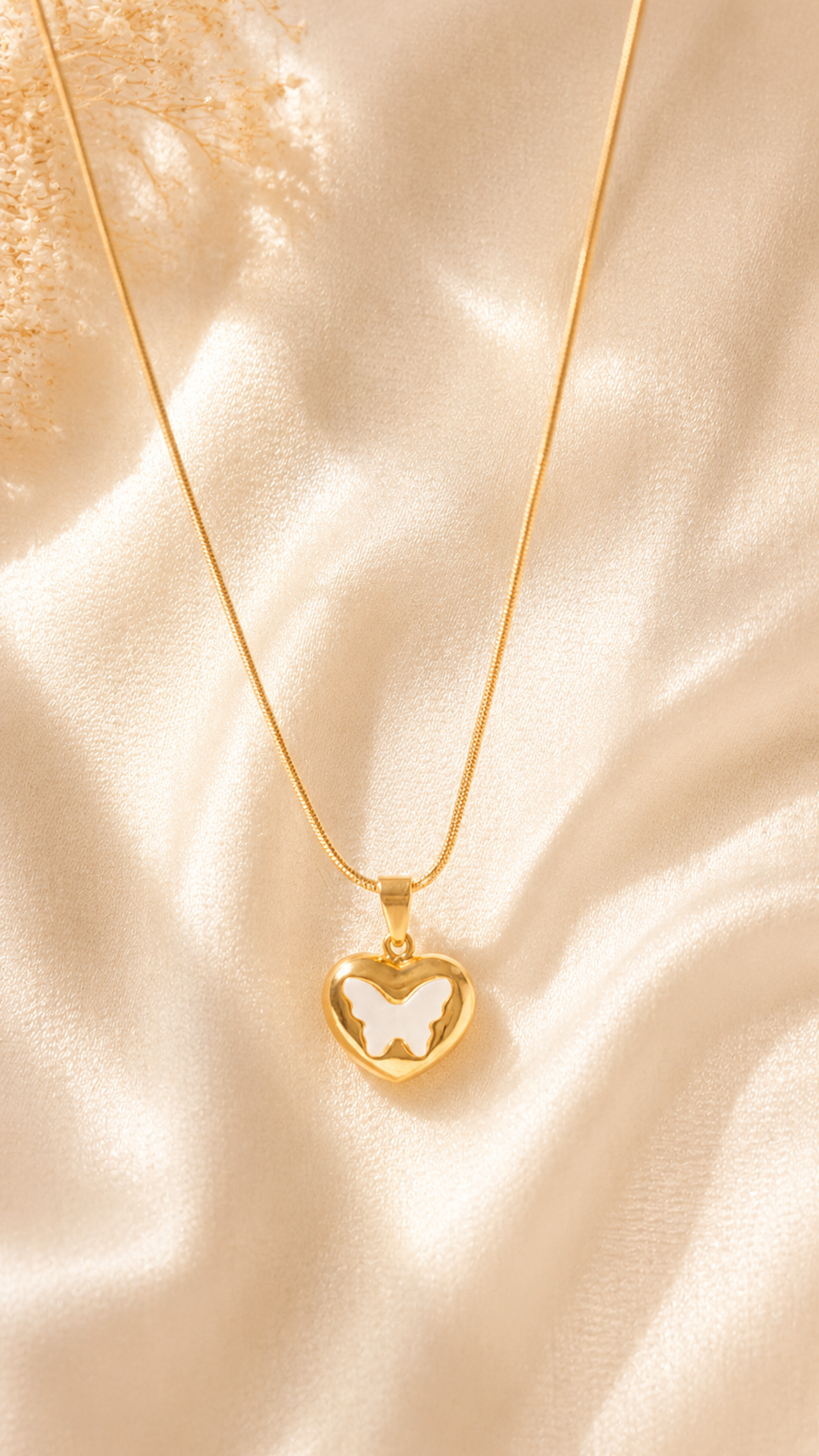 Gold Butterfly Heart Pendant Necklace for Women | Anti Tarnish Waterproof Minimalist Necklace