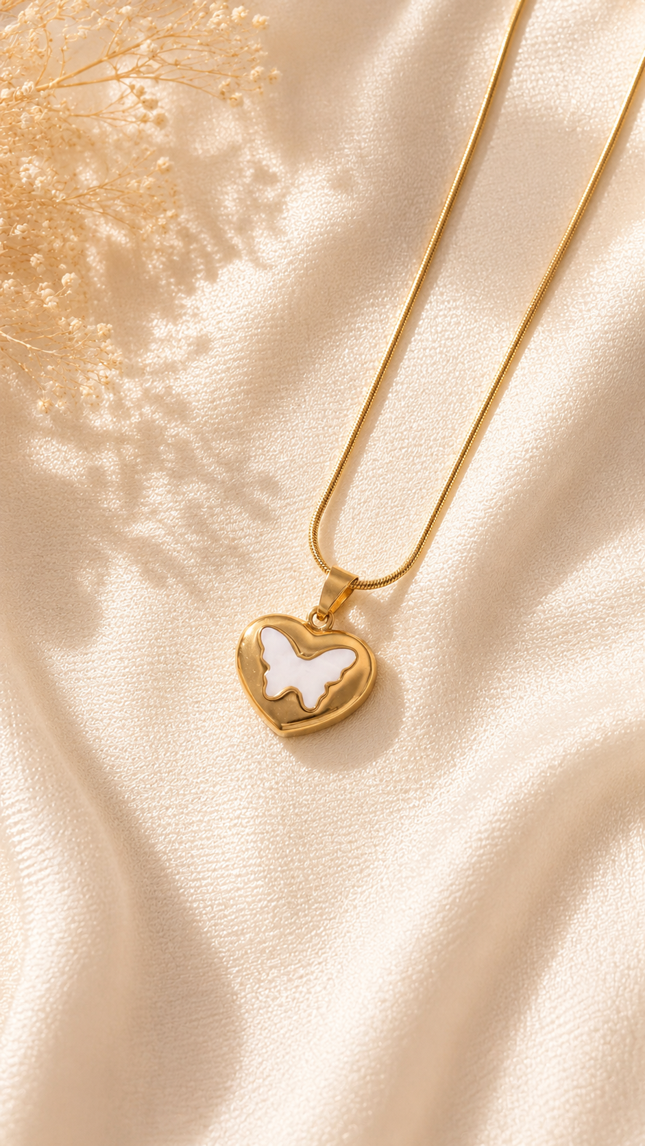 Gold Butterfly Heart Pendant Necklace for Women | Anti Tarnish Waterproof Minimalist Necklace