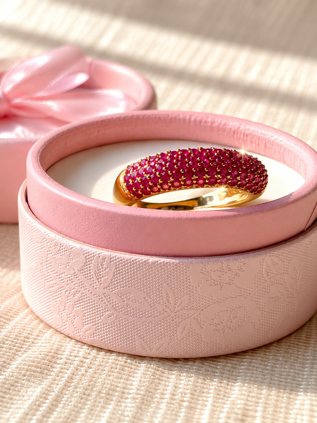 Pink Pavé Adjustable Ring | Anti Tarnish Gold Statement Ring for Women