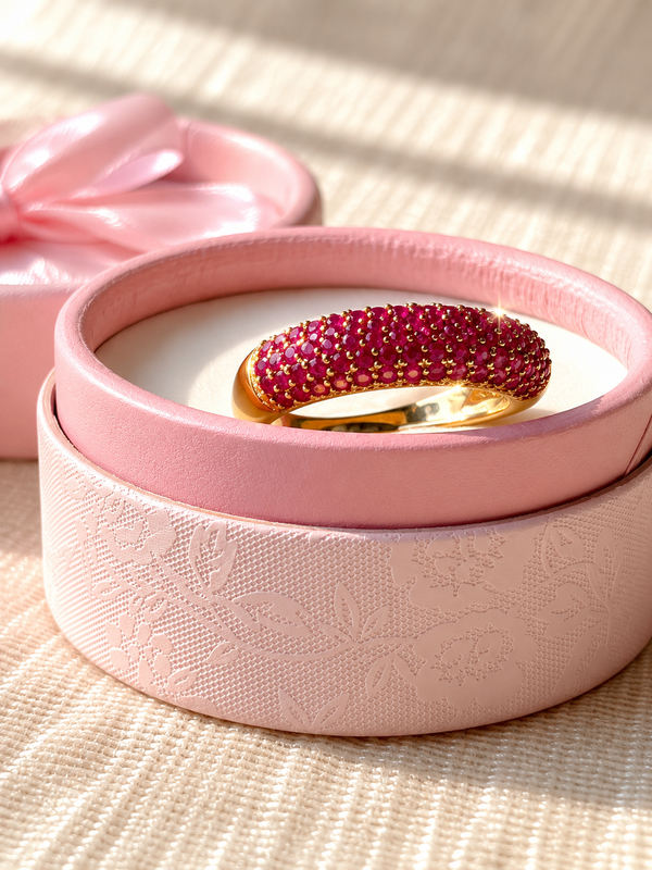 Pink Pavé Adjustable Ring | Anti Tarnish Gold Statement Ring for Women