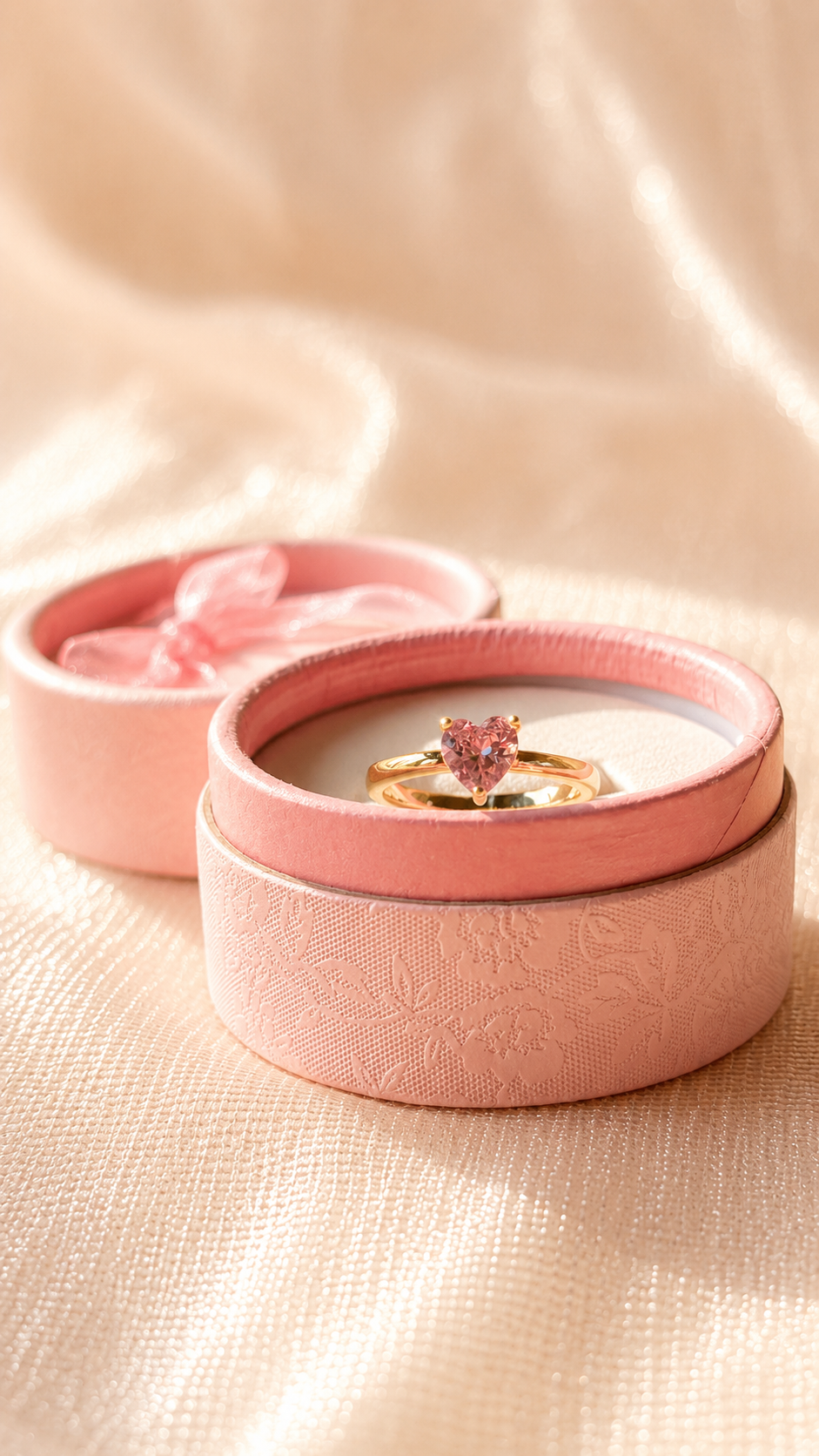 Pink Heart Ring for Women | Anti Tarnish Gold Plated Adjustable Ring | Waterproof Dainty Minimalist Jewelry