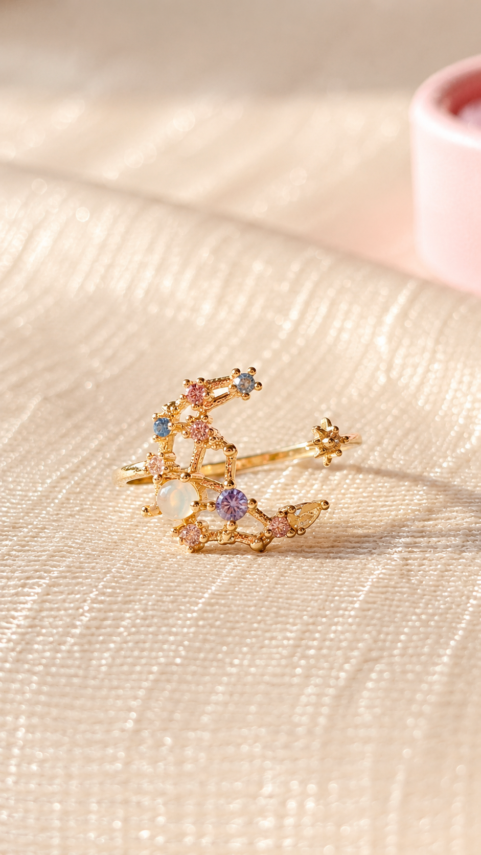 Constellation Adjustable Ring for Women | Anti Tarnish Gold Plated Star & Moon Ring | Waterproof Celestial Jewelry
