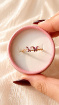 Pink Crystal Butterfly Ring | Gold Adjustable Anti Tarnish Ring | Waterproof Minimal Floral Ring for Women