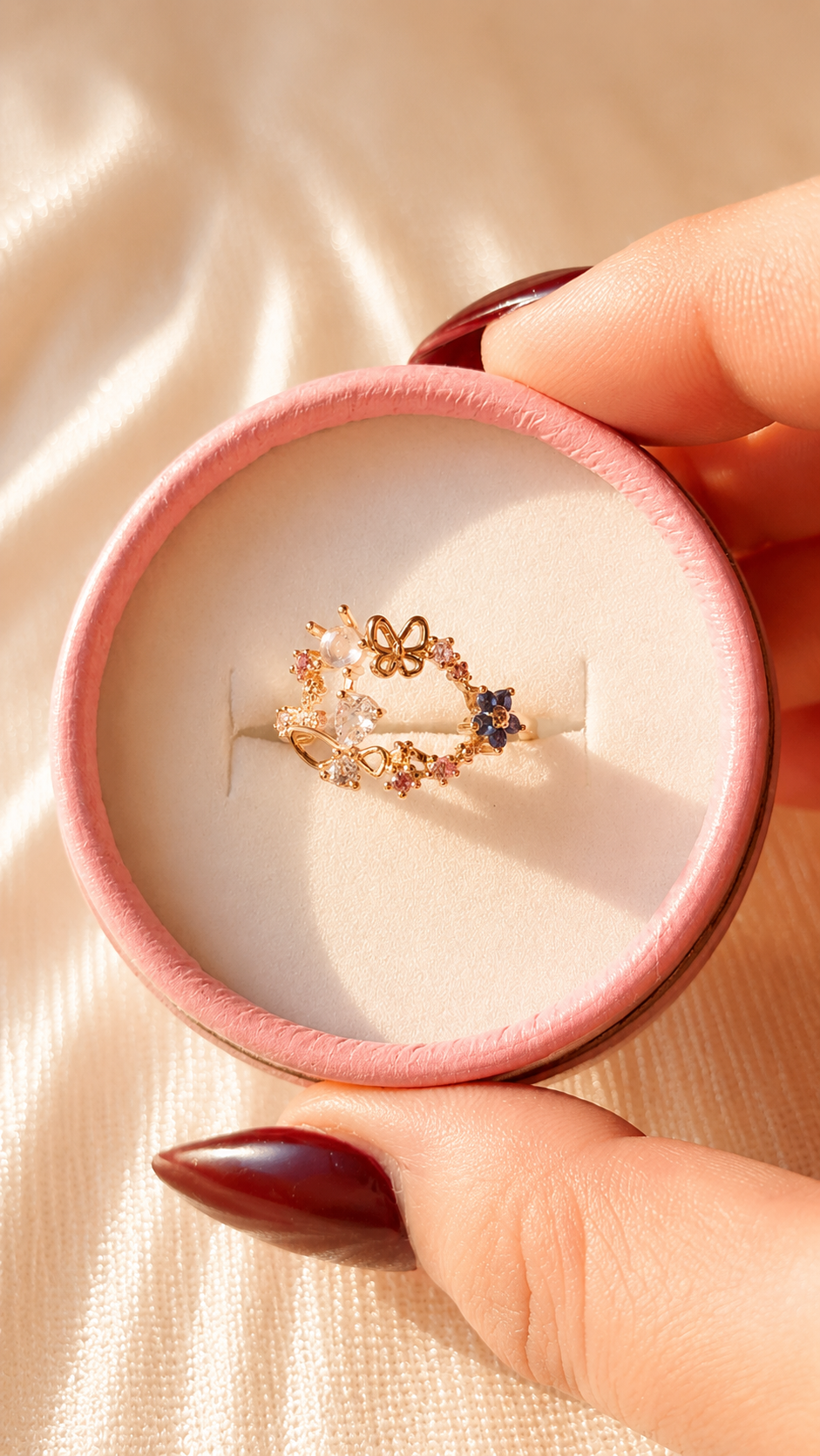 Gold Floral Butterfly Adjustable Ring | Anti Tarnish Minimal Statement Ring | Waterproof Korean Style Open Ring for Women
