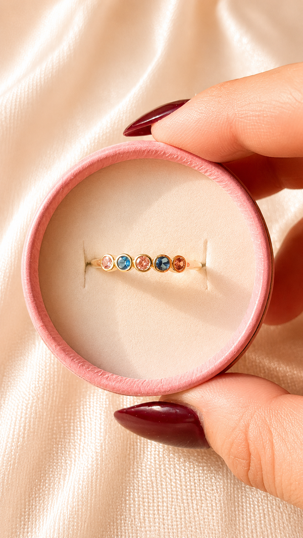 Multistone Minimal Ring | Gold Adjustable Anti Tarnish Ring | Waterproof Dainty Gemstone Ring for Women