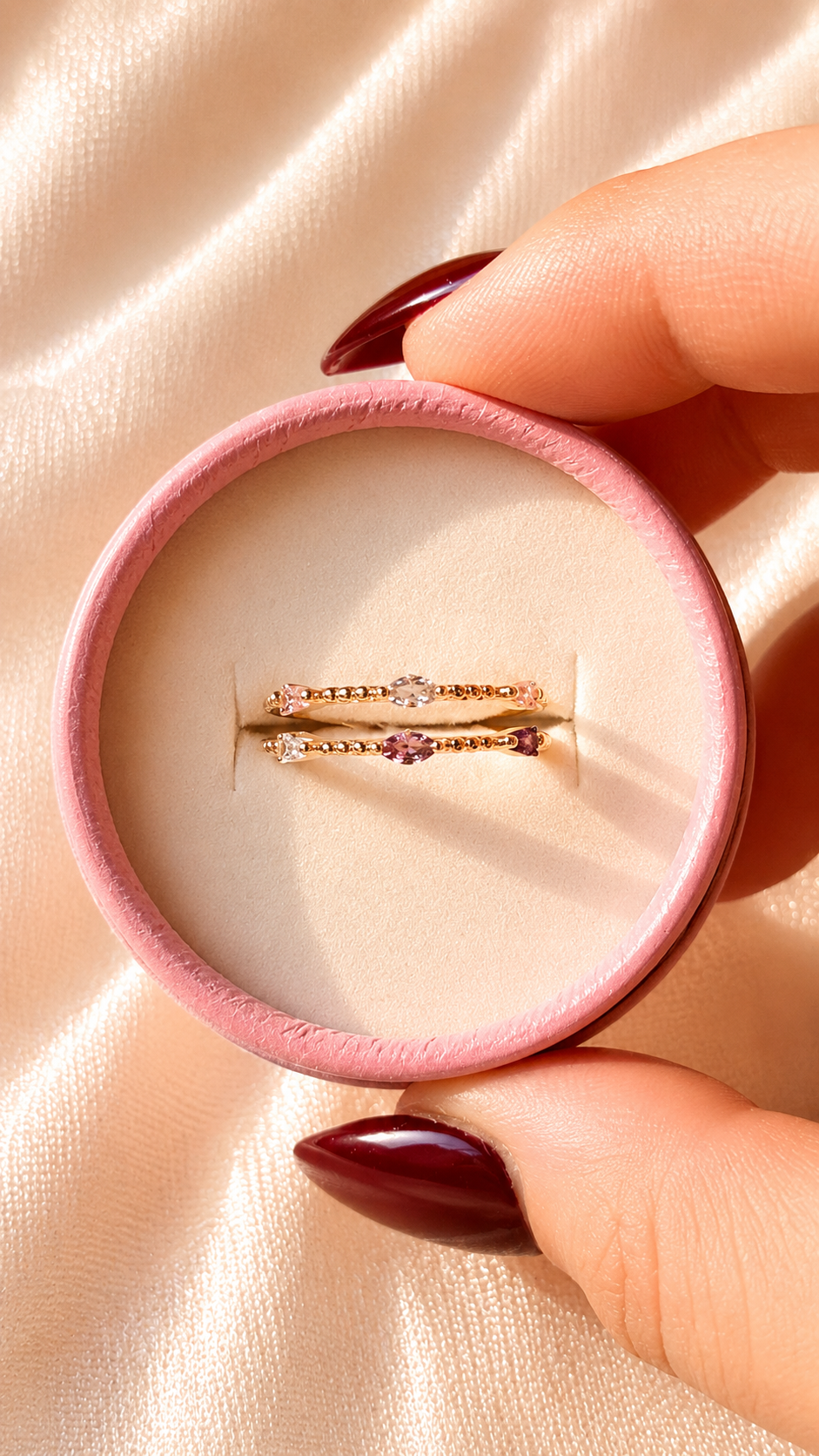 Minimal Crystal Stack Ring Set | Gold Adjustable Anti Tarnish Ring | Waterproof Dainty Open Ring for Women