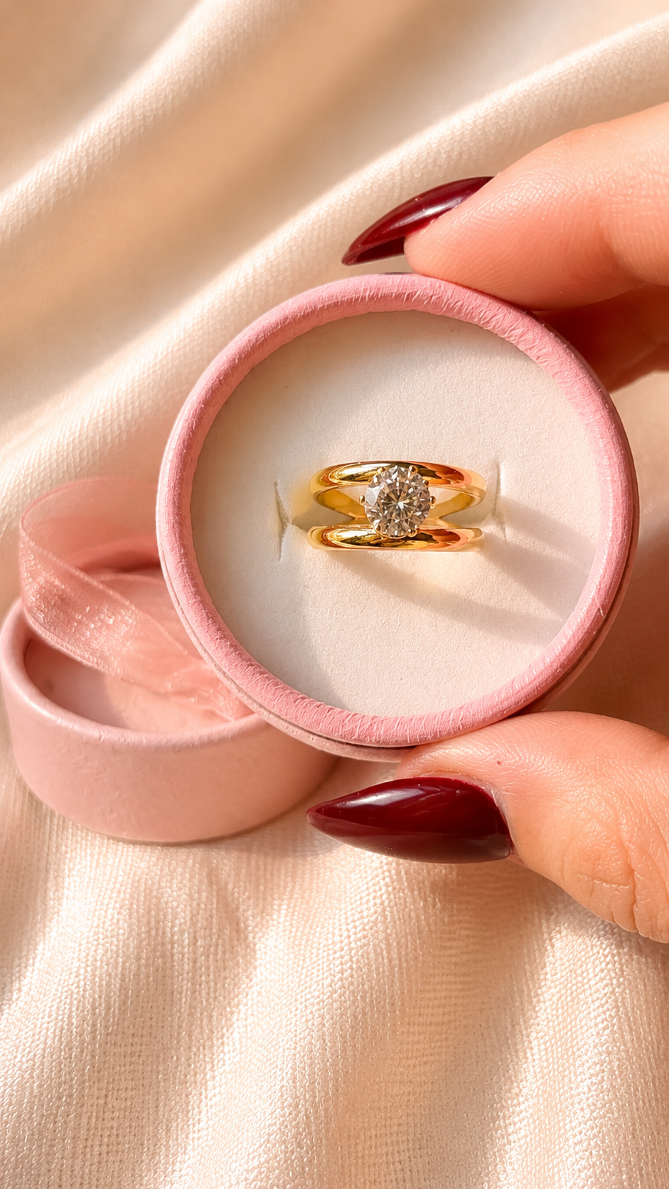 Minimalist Solitaire Anti-Tarnish Adjustable Gold Ring for Women | Waterproof Zircon Statement Ring