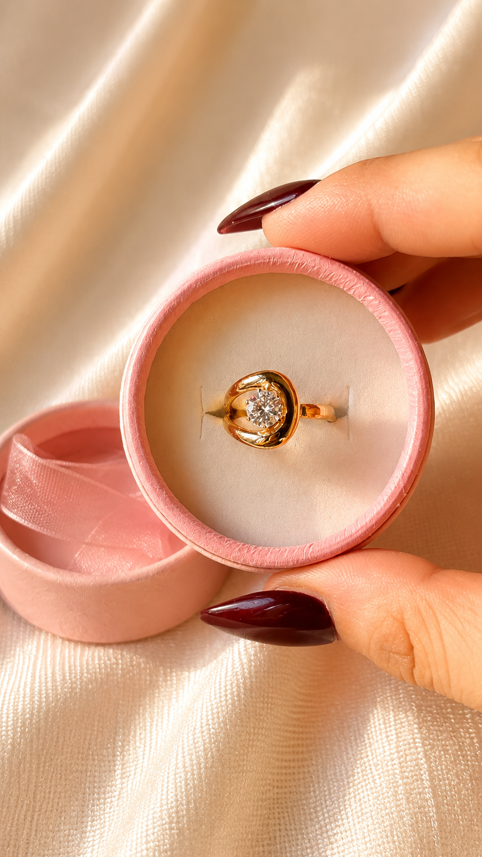 Gold Heart Solitaire Ring for Women | Anti Tarnish Adjustable Crystal Ring | Minimalist Waterproof Jewelry