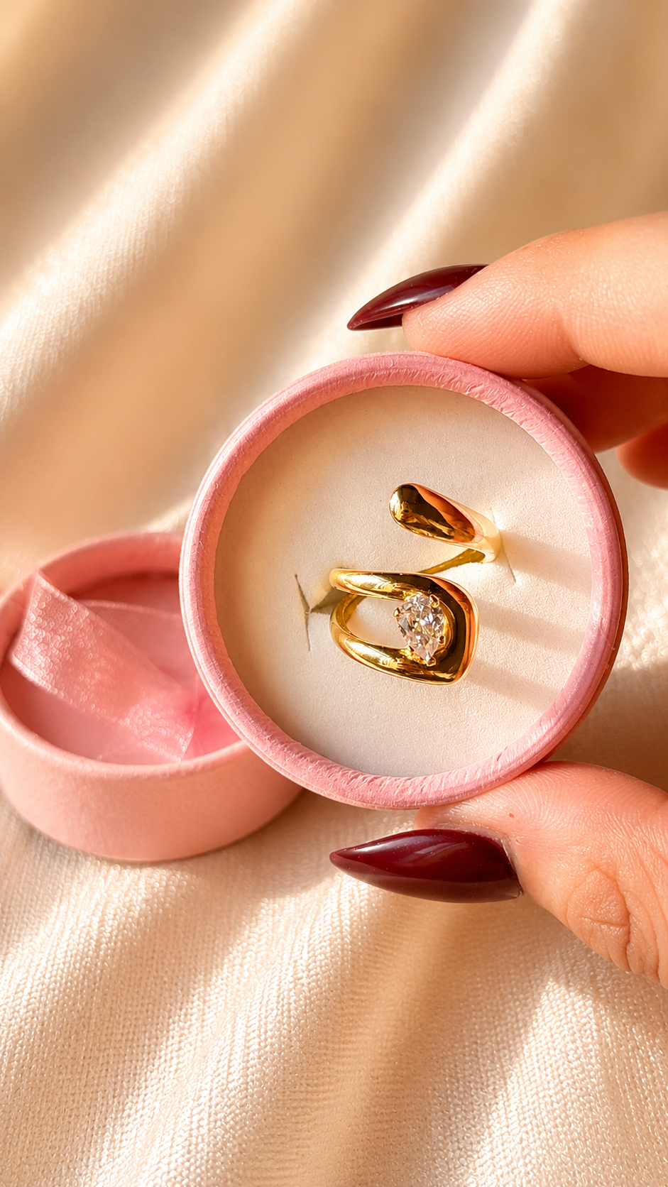 Gold Open Heart Adjustable Ring for Women | Anti Tarnish Crystal Statement Ring | Waterproof Minimalist Jewelry