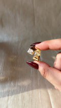 Gold Open Cuff Statement Ring with Square Crystal | Anti-Tarnish Waterproof Adjustable Ring