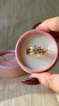 Vintage Gold Solitaire Ring with Oval Crystal | Anti-Tarnish Waterproof Adjustable Ring