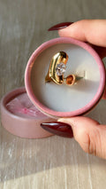 Minimalist Gold Statement Ring with Oval Crystal | Waterproof Anti-Tarnish Adjustable Ring for Women