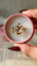 Abstract Gold Open Ring with Crystal Stone | Anti-Tarnish Waterproof Adjustable Ring