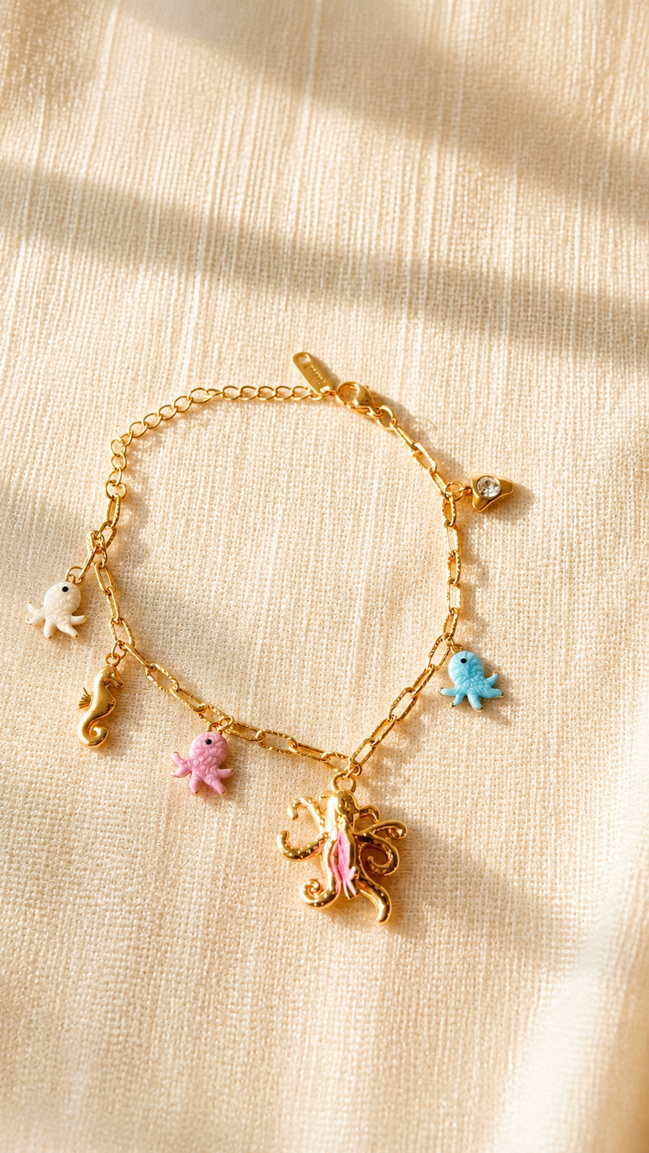 Ocean Charm Gold Bracelet for Women | Anti Tarnish Adjustable Sea Life Bracelet | Cute Minimalist Waterproof Jewelry