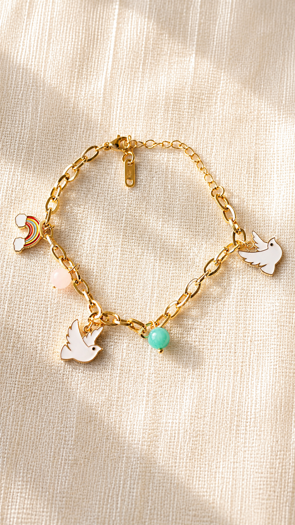 Peace Dove Charm Bracelet for Women | Anti Tarnish Adjustable Gold Bracelet | Rainbow Minimalist Beaded Jewelry