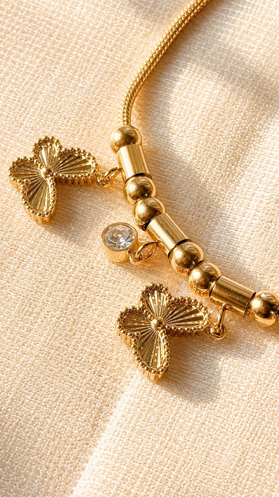Gold Butterfly Charm Bracelet for Women | Anti Tarnish Adjustable Bracelet | Minimalist Crystal Dangle Jewelry