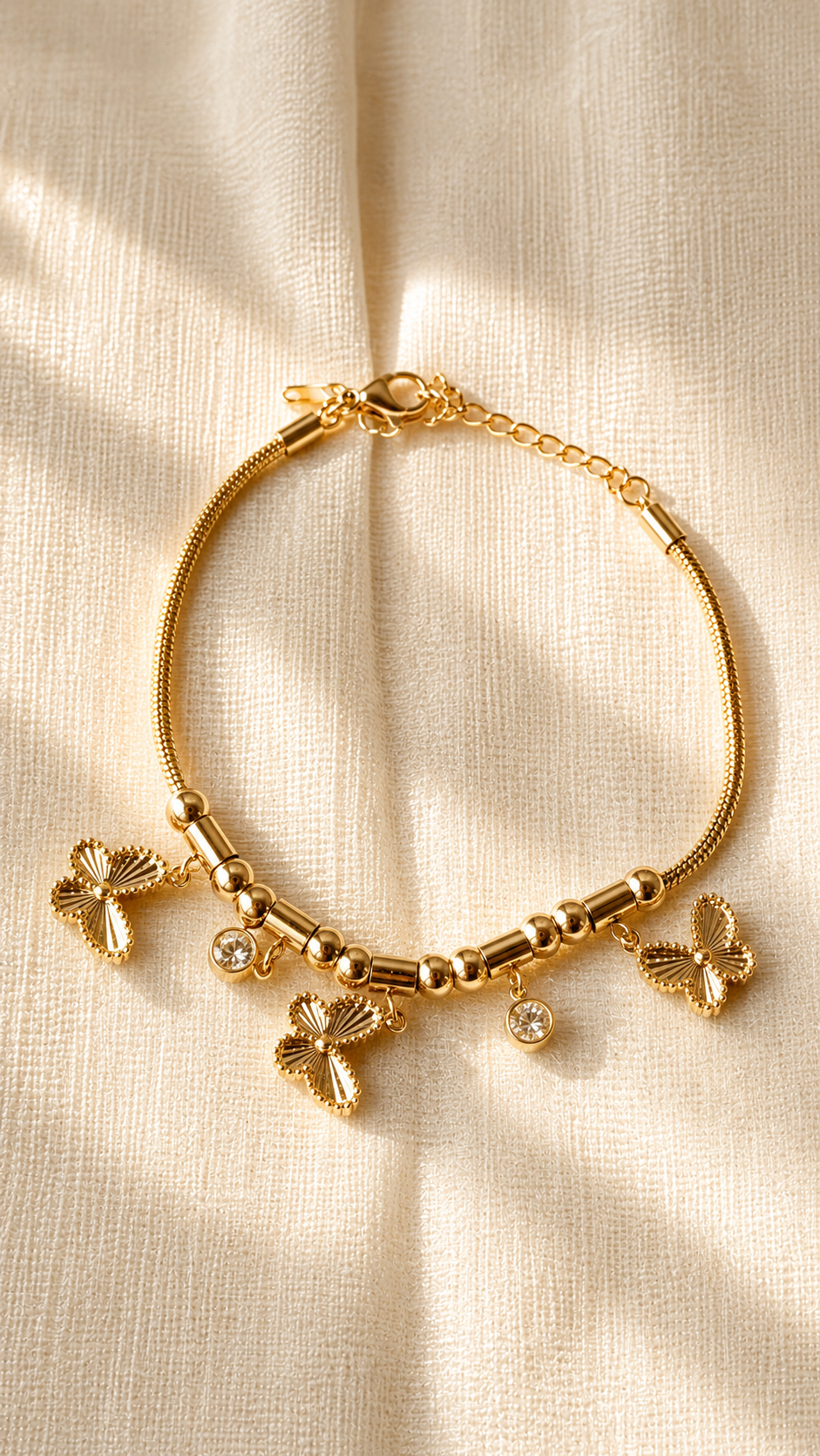 Gold Butterfly Charm Bracelet for Women | Anti Tarnish Adjustable Bracelet | Minimalist Crystal Dangle Jewelry