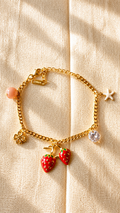 Strawberry Charm Gold Bracelet for Women | Anti Tarnish Adjustable Bracelet | Cute Fruit Charm Waterproof Jewelry