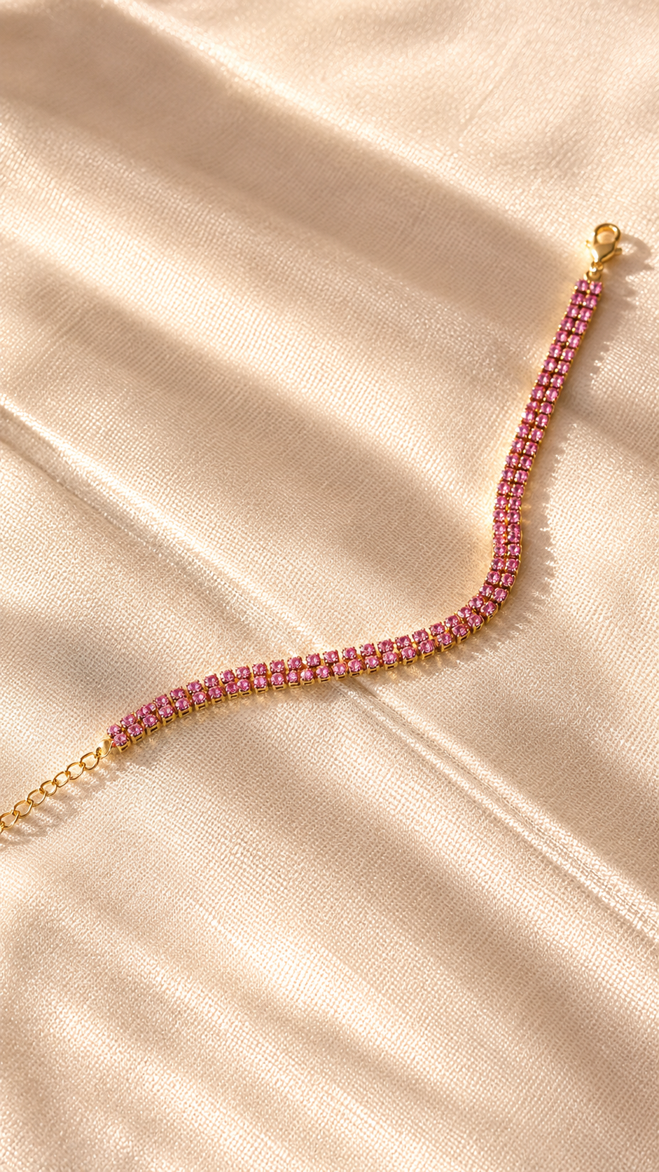 Pink Zircon Tennis Bracelet for Women | Anti-Tarnish Gold Bracelet | Waterproof Minimalist Luxury Jewelry