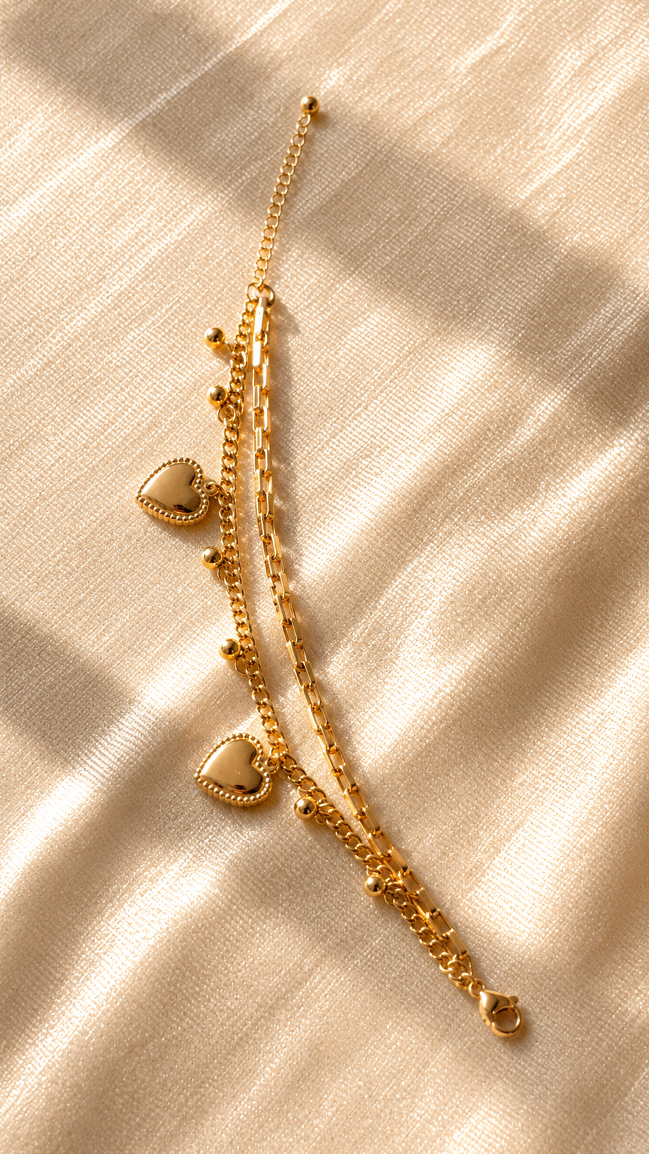 Gold Heart Charm Bracelet for Women – Anti Tarnish Double Layer Minimalist Bracelet