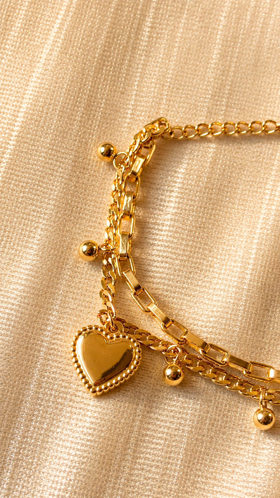 Gold Heart Charm Bracelet for Women – Anti Tarnish Double Layer Minimalist Bracelet