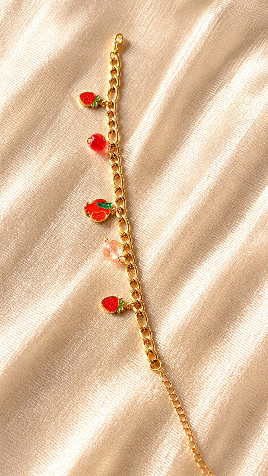 Fruit Charm Bracelet for Women – Anti Tarnish Gold Strawberry & Pomegranate Bracelet