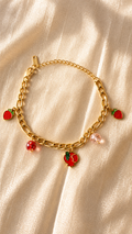 Fruit Charm Bracelet for Women – Anti Tarnish Gold Strawberry & Pomegranate Bracelet
