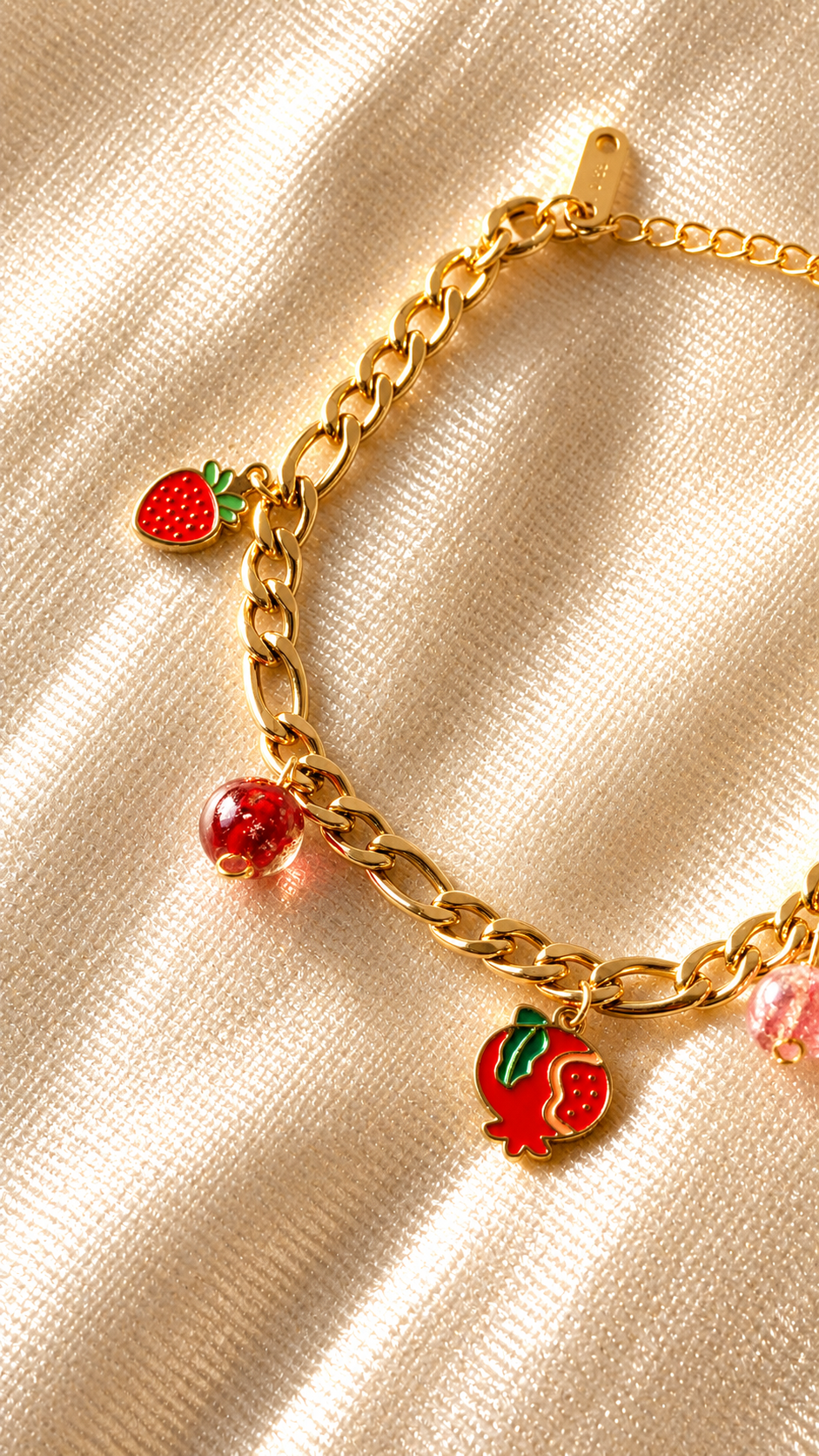 Fruit Charm Bracelet for Women – Anti Tarnish Gold Strawberry & Pomegranate Bracelet