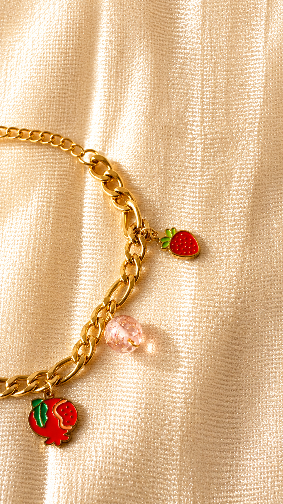 Fruit Charm Bracelet for Women – Anti Tarnish Gold Strawberry & Pomegranate Bracelet