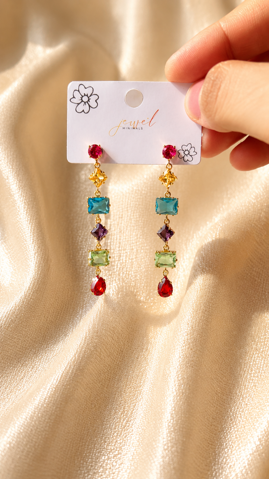 Rainbow Crystal Drop Earrings for Women | Colorful Luxury Statement Earrings