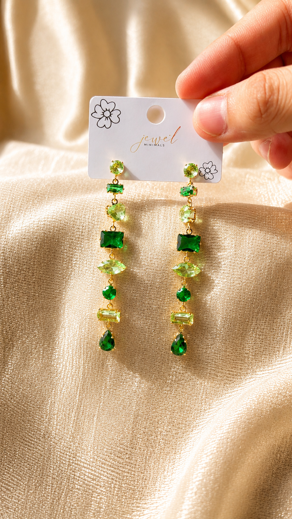 Emerald Green Crystal Drop Earrings for Women | Anti-Tarnish Luxury Statement Earrings