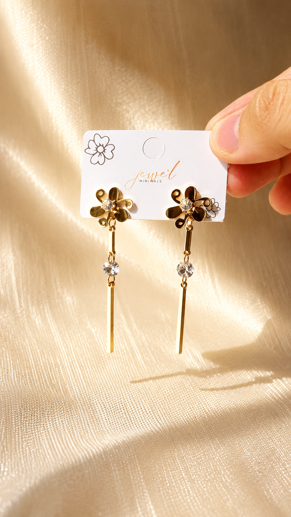 Floral Gold Drop Earrings for Women | Anti-Tarnish Minimalist Zircon Earrings