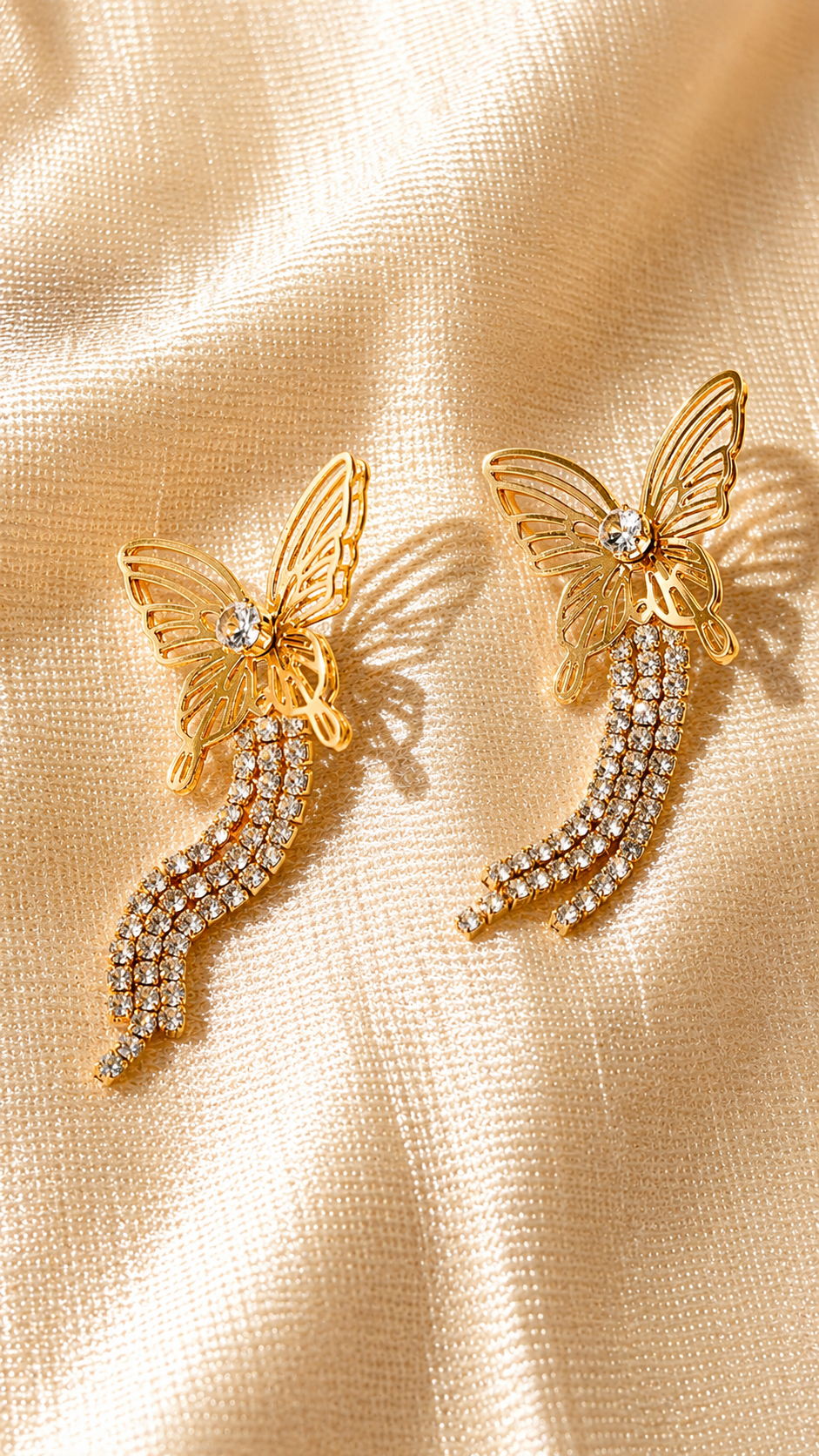 Butterfly Tassel Earrings for Women | Anti-Tarnish Gold Rhinestone Drop Earrings