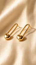 Minimalist Gold Heart Safety Pin Earrings for Women | Anti-Tarnish Cute Statement Studs