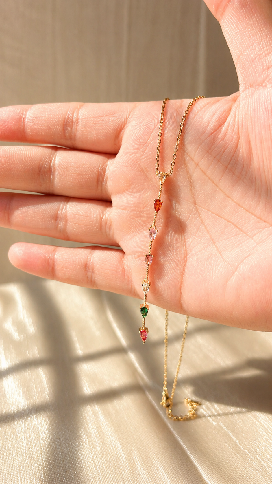 Luxury Multicolor Heart Drop Necklace | Anti Tarnish Gold Plated Pendant Necklace for Women | Minimalist Dainty Jewelry | Jewel Minimals