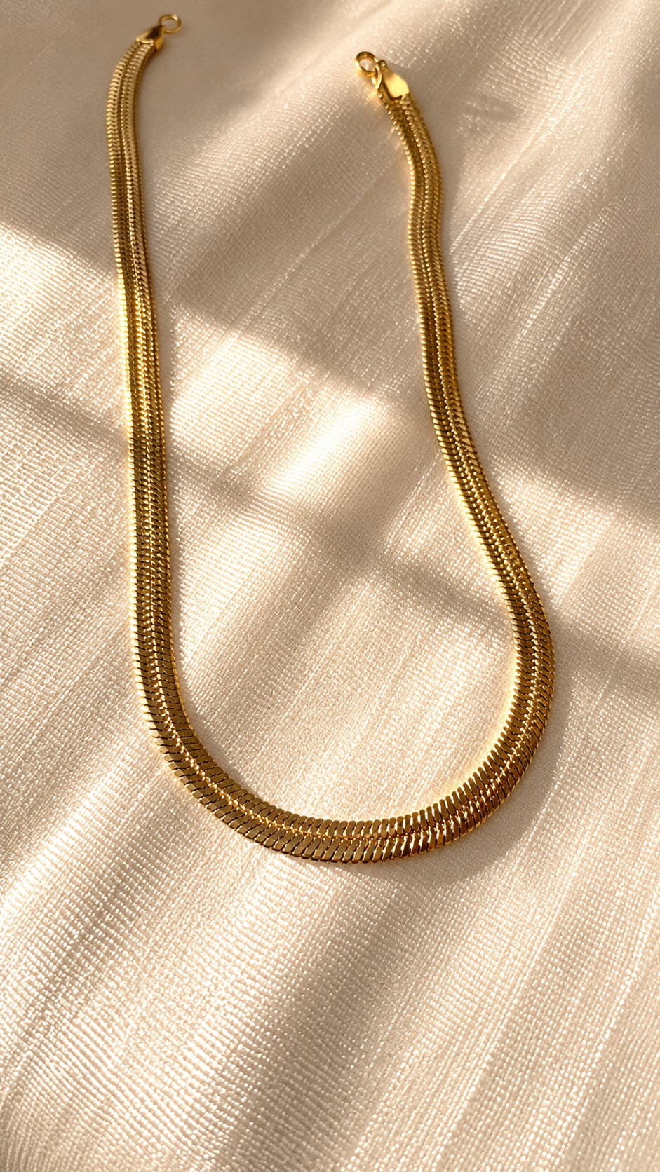 Minimalist gold snake chain necklace with a premium anti-tarnish finish by Jewel Minimals.