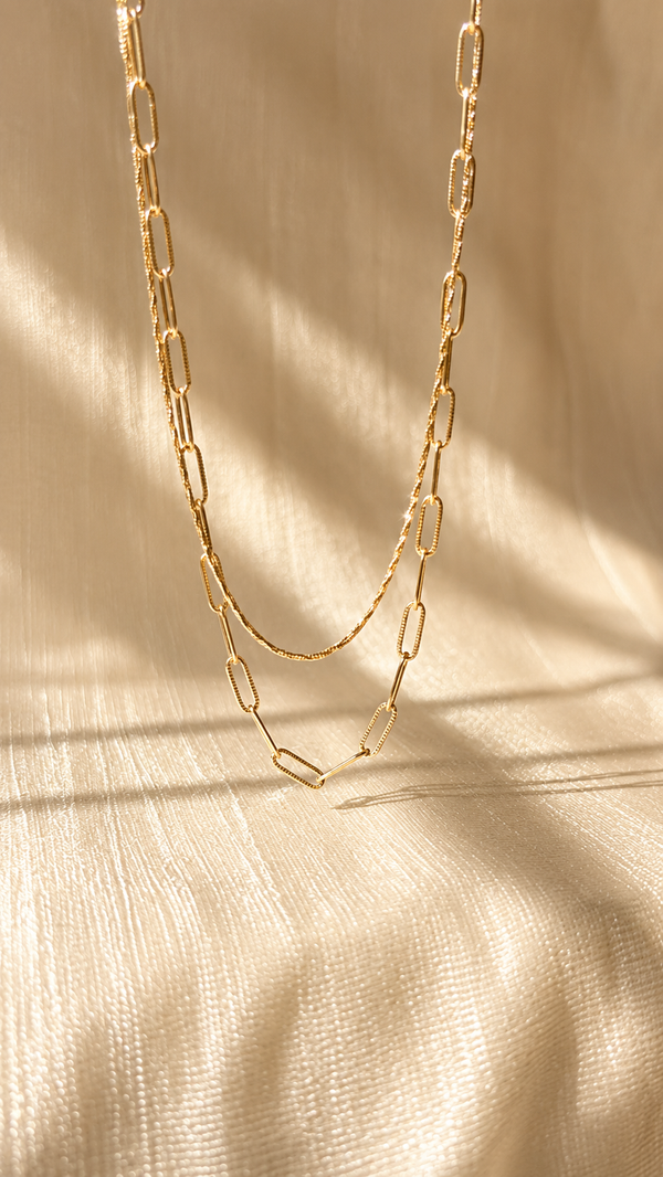 Layered Gold Paperclip Chain Necklace for Women | Minimalist Double Layer Necklace | Anti-Tarnish Waterproof Jewelry | Jewel Minimals