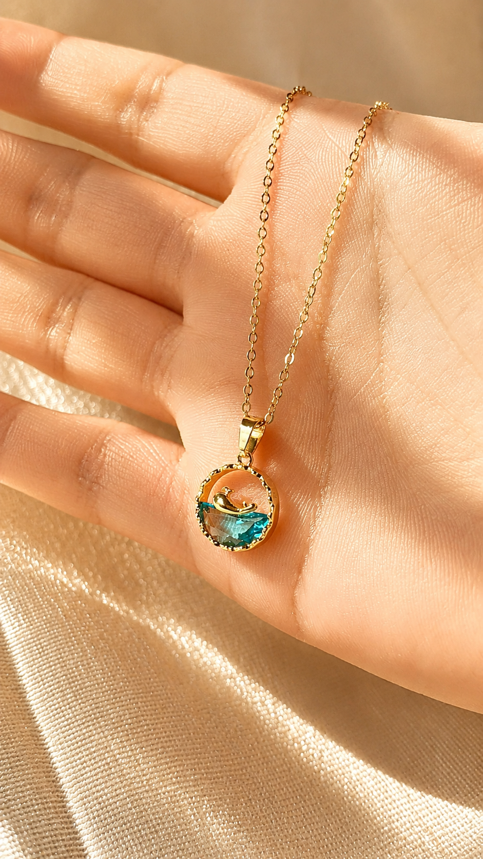 Gold Whale Ocean Pendant Necklace | Anti Tarnish Minimalist Jewelry
